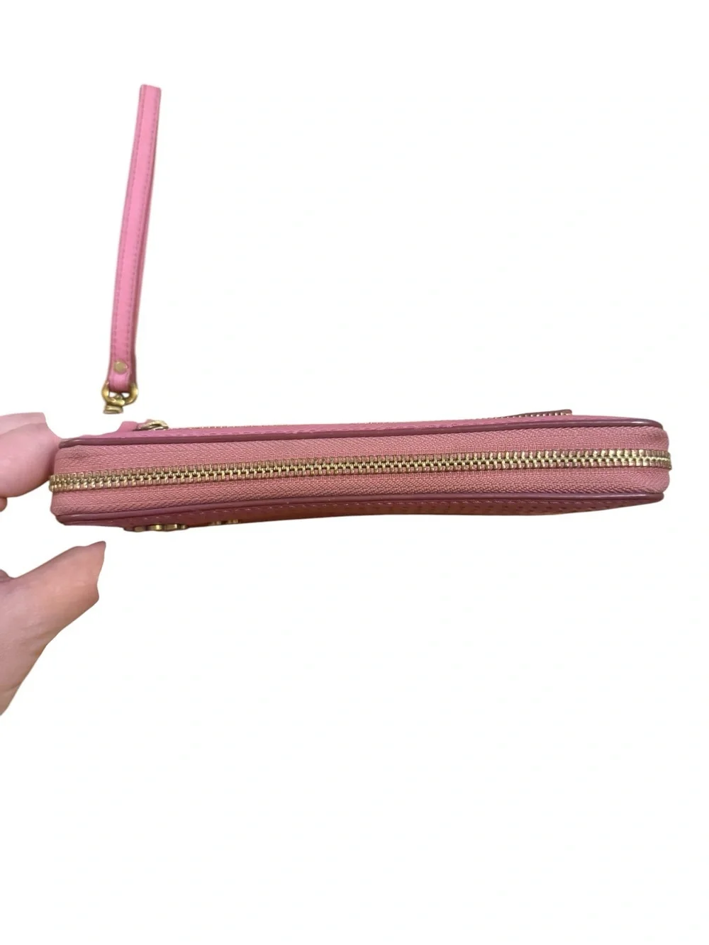 Fossil Perforated Pink Wristlet Clutch with Charm Accents